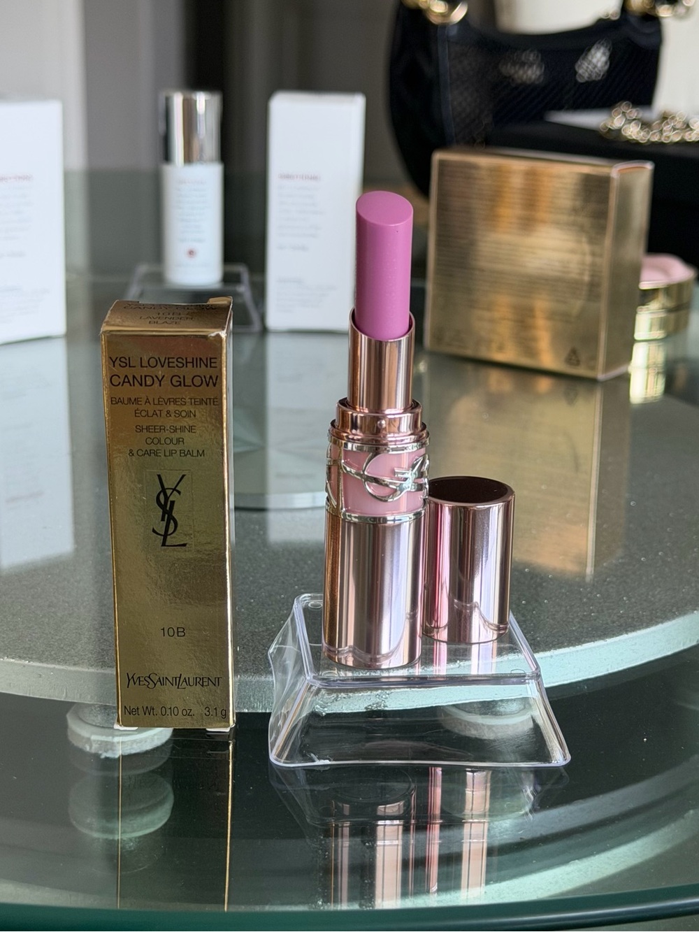 BNIB Yves Saint Laurent LoveShine Candy Glow Lip Balm in 10B Lavender Blaze